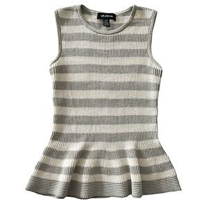ST. JOHN Limestone striped sleeveless peplum wool knit top size P (XS) like new